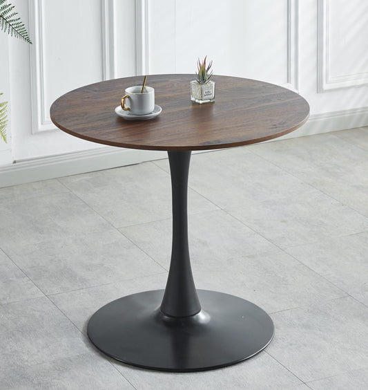 31.5'BLACK AND WALNUT Tulip Table Mid-century Dining Table for 2-4 people With Round Mdf Table Top, Pedestal Dining Table, End Table Leisure Coffee Table