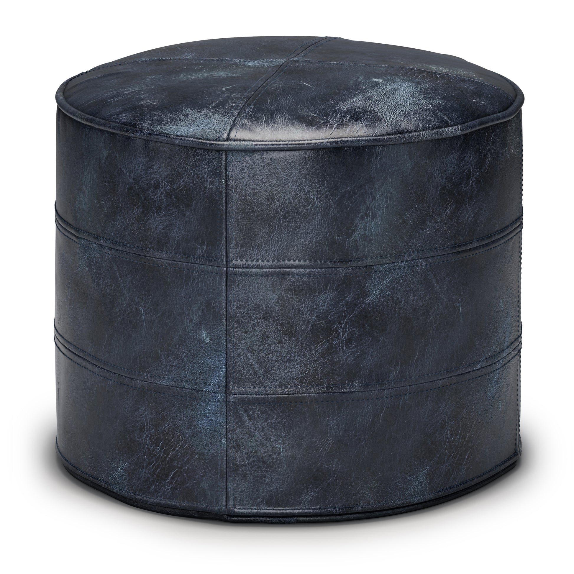 Connor - Round Pouf - Distressed Navy Blue - Fashions for Home