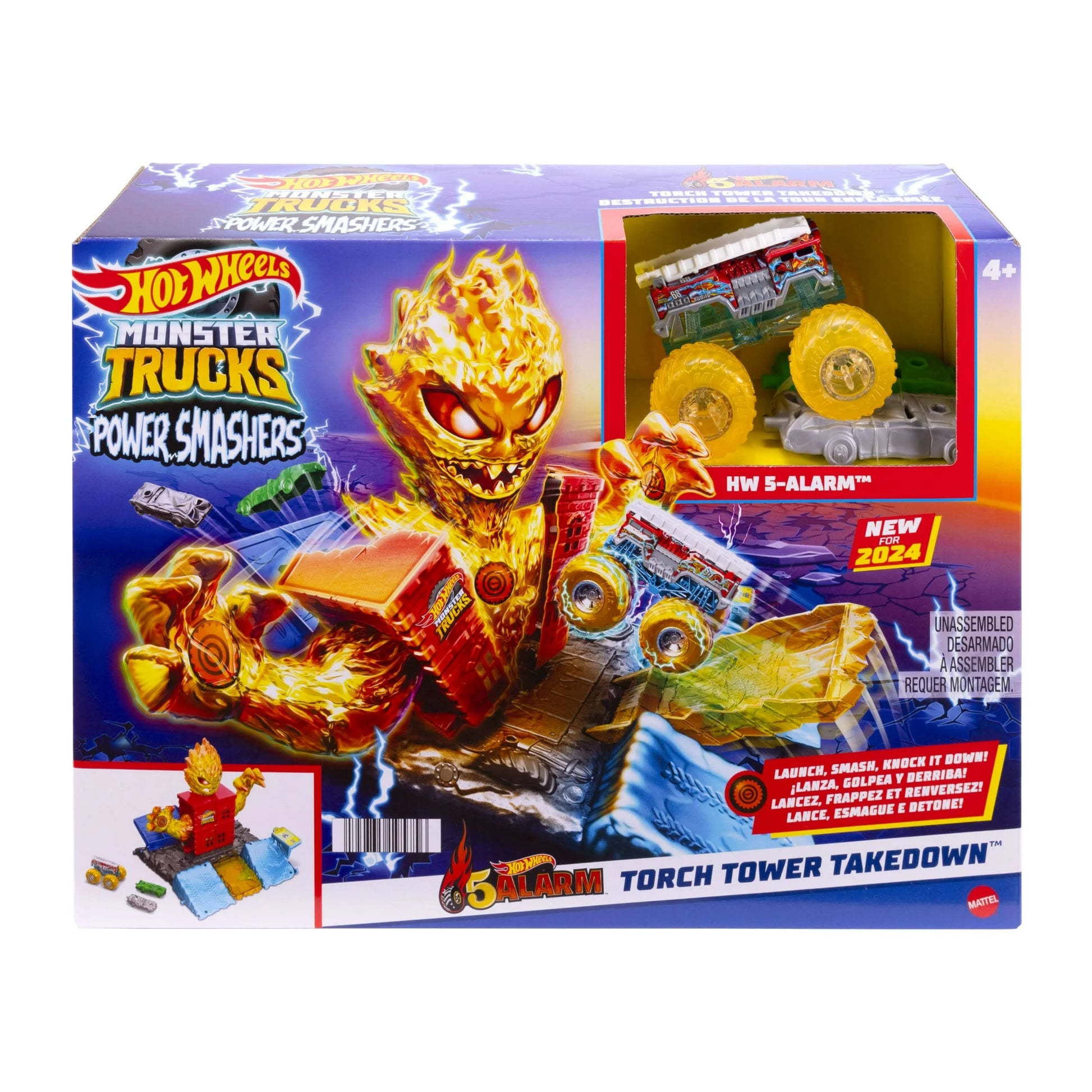 Hot Wheels Monster Trucks Power Smashers 5-Alarm Torch Tower Takedown Playset with 1:64 Scale Toy Truck & 2 Crushed Cars Fashions for Home