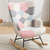 Modern Patchwork Accent Chair with Solid Wood Armrest and Feet, Mid-Century Modern Accent Sofa, Fabric Sofa Chair for Living Room Bedroom Studio, Comfy Side Armchair for Bed (pink)