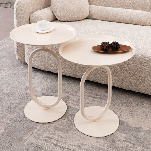 2PCS. Lantern-shaped Metal End Table, Small Round Side Table, Modern Coffee Drink Cocktail Table, Small Accent Pedestal Table for Living Room Corners Small Spaces