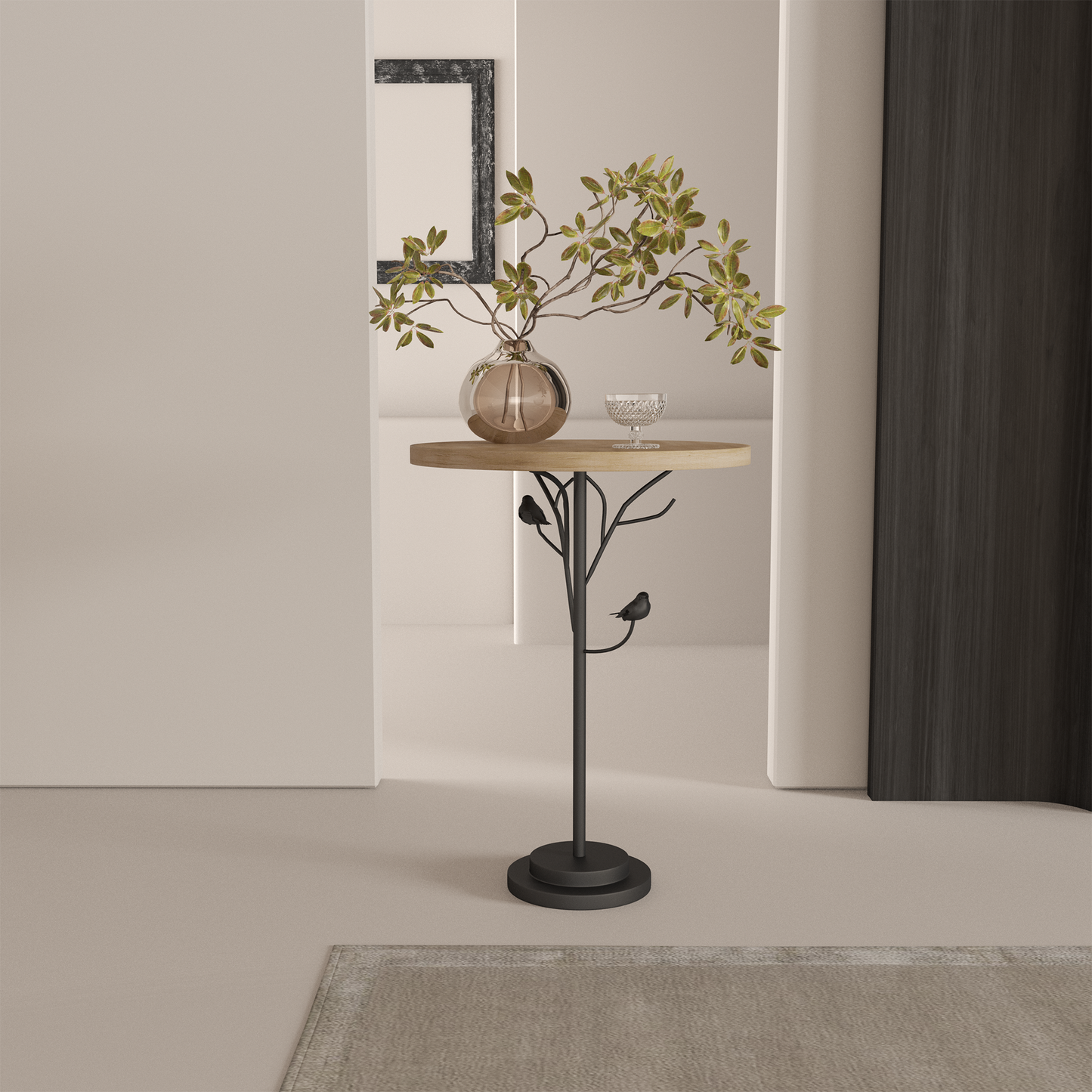 Round Side Table, Small Drink Table for Small Spaces, Modern Accent End Table Coffee Table with Metal Leg for Living Room, Bedroom, Corners, and Office (Natural)