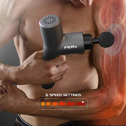 FitRx Massage Gun Handheld Deep Tissue Percussion Massager with 6 Speeds and 4 Swappable Heads For Premium Neck Back & Muscle Relief Fashions for Home