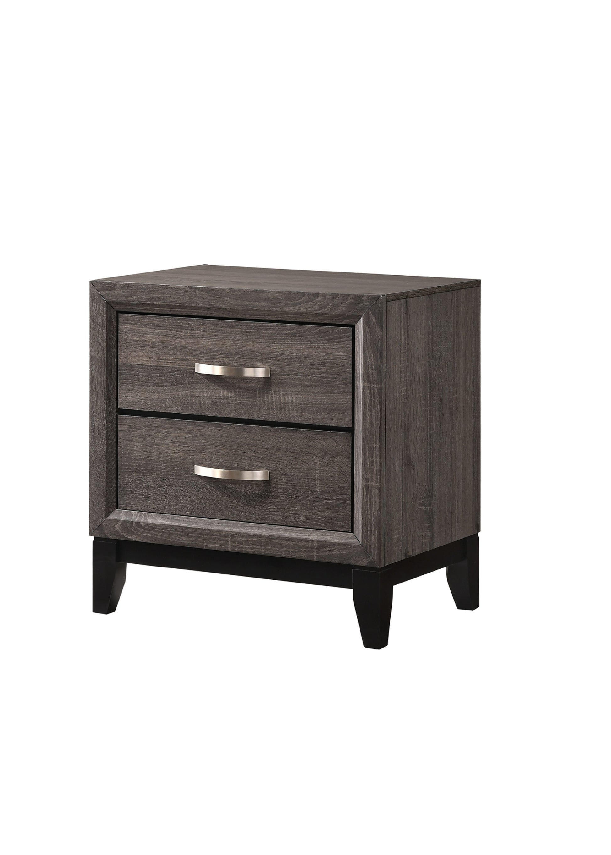 Contemporary 2-Drawer Nightstand End Table Gray Brown Finish Two Storage Drawers Metal Handles Bedroom Living Room Wooden Furniture - Fashions for Home