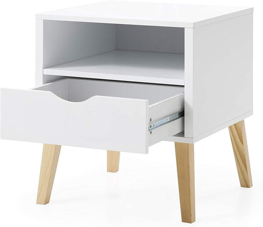 Mid-Century Modern Jeff Night Stand, End Table Bed Room Accent Side Table, White