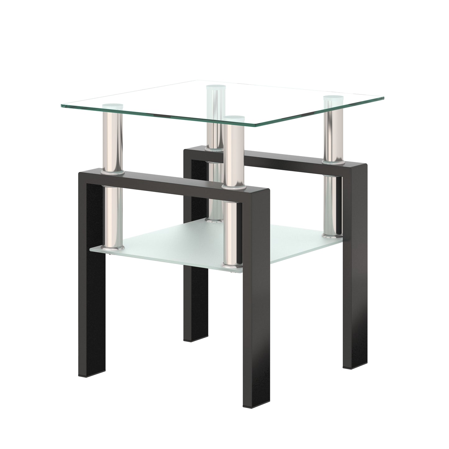Modern Tempered Glass Tea Table Coffee Table End Table, Transparent/Black, Metal Leg, 17.72 x 17.72 x 20.5 inches