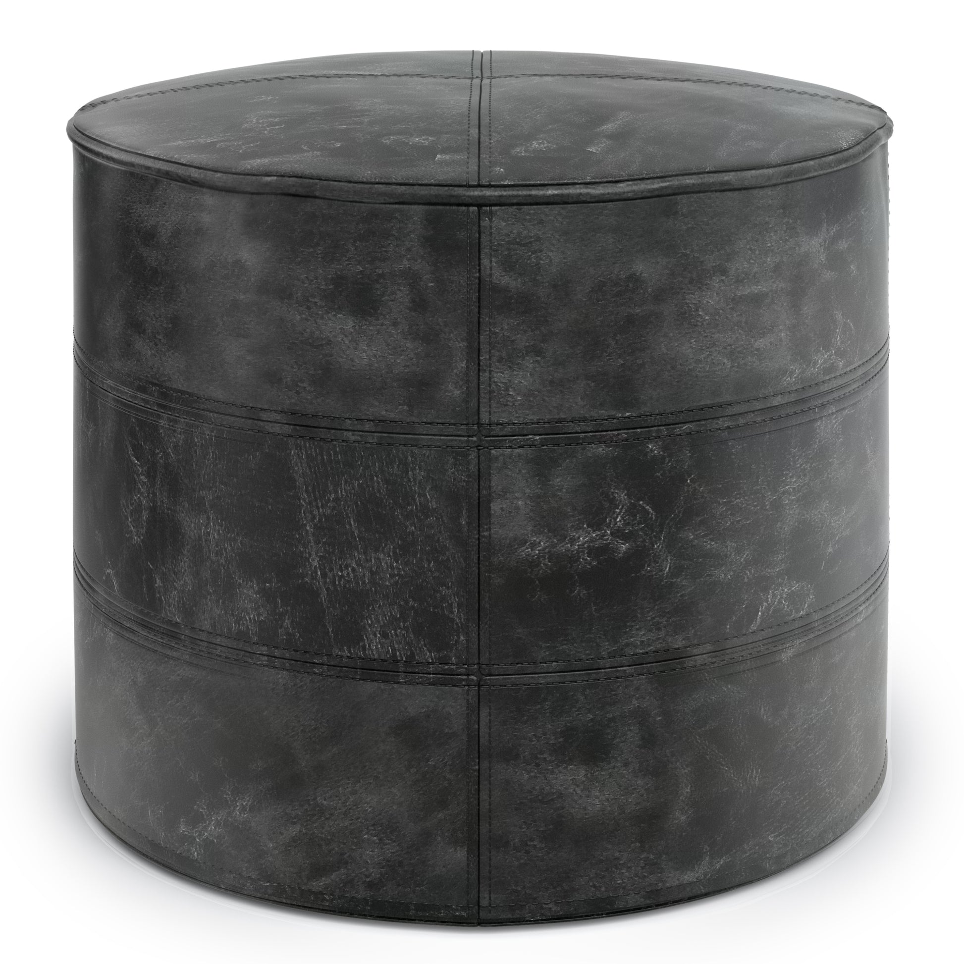 Connor - Round Pouf - Distressed Black - Fashions for Home