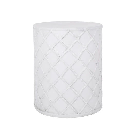 Modern End Table with Nautical Diamond Rope Pattern in Antique White Magnesium Oxide, 15.25' x 18.25'