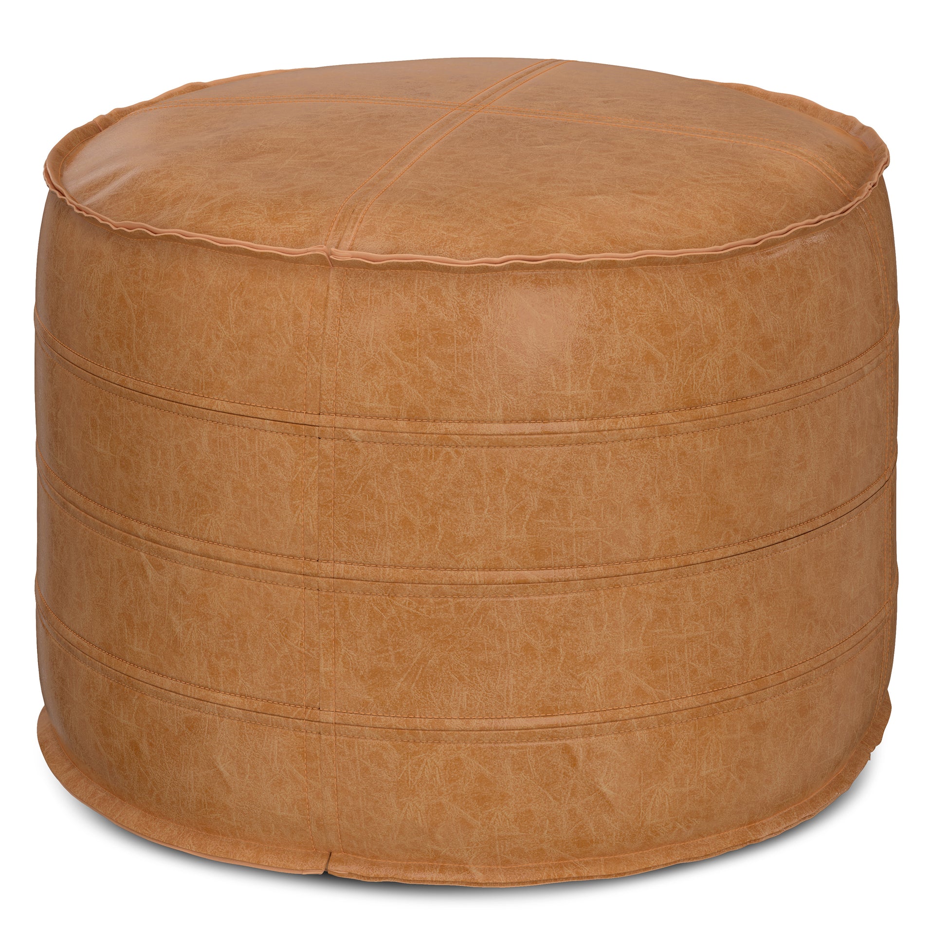 Brody - 20' Round Pouf - Distressed Brown - Fashions for Home