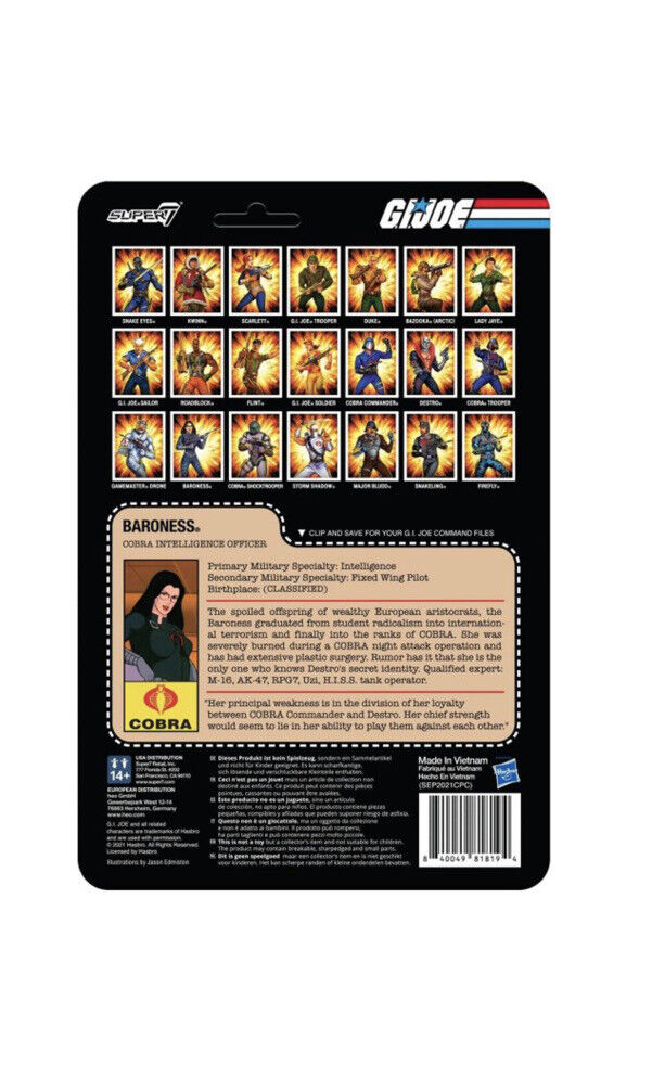 Baroness Black Suit Cartoon G.I. Joe Super 7 Reaction Figure