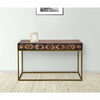 51 Inch 3 Drawer Mango Wood Console Table, Diamond Textured Panels, Metal Frame, Brown