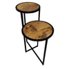 Two Tier Round Wooden Side Table with Metal Frame, Brown and Brass