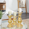 Wooden Candleholder with Turned Pedestal Base, Set of 3, Distressed Gold
