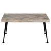 36 Inch Rectangular Mango Wood Coffee Table, Herringbone Design, Iron Legs, Brown, Black