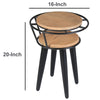 20 Inch Handcrafted Industrial End Table, 2 Tier Round Wood Shelves, Metal Frame, Oak Brown and Black