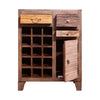 35 Inch 3 Drawer Mango Wood 15 Bottle Wine Accent Cabinet with 1 Door Storage, Brown