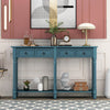 Console Table Sofa Table with Drawers and Long Shelf Rectangular Solid Wood (Antique Navy)