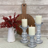 Wooden Candleholder with Turned Pedestal Base, Set of 3, Distressed White and Black