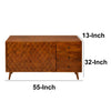 2 Door Wooden TV Console with 3 Drawers and Honeycomb Design, Walnut Brown