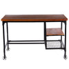 Industrial Style Wood and Metal Desk with Two Bottom Shelves, Brown and Black