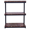 Industrial End Table with 3 Tier Wooden Shelves and Metal Frame, Brown and Black
