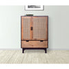 42 Inch Mango Wood Armoire Storage Cabinet, 2 Cane Rattan Woven Doors, 1 Drawer, Brown, Black