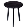 18 Inch Round Mango Wood Side End Table, Grooved Design, Metal Legs, Black