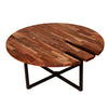 Peter 35 Inch Round Coffee Table, Solid Acacia Wood Tabletop, Steel Frame, Brown, Black