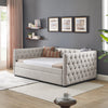 Daybed with Trundle Upholstered Tufted Sofa Bed, with Button and Copper Nail on Square Arms，Full Daybed & Twin Trundle, Beige（85“x57”x31.5“）