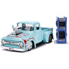 Jada Toys 31542 1956 Ford F-100 Pickup Truck Turquoise with Flames with Extra Wheels Just Trucks Series 1 by 24 Diecast Model Car Play Vehicle