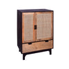 42 Inch Mango Wood Armoire Storage Cabinet, 2 Cane Rattan Woven Doors, 1 Drawer, Brown, Black