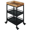 30 Inch Handcrafted Industrial Serving Bar Cart, 3 Tier Tray Top Storage, Metal Frame, Brown and Black