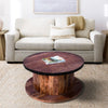 36 Inch Mango Wood Farmhouse Coffee Table with Rustic Plank Style Round Top and Base, Walnut and Natural Brown