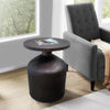 24 Inch Metal Frame End Table with Round Top and Bottle Shape Base, Garnet Red