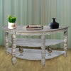 Half moon Shaped Wooden Console Table with 2 Shelves and Turned Legs, Gray