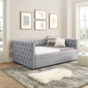 Daybed with Trundle Upholstered Tufted Sofa Bed, with Button and Copper Nail on Square Arms，Full Daybed & Twin Trundle, Grey（85“x57”x31.5“）