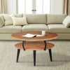 Mango Wood Oval Coffee Table with Open Shelf, Oak Brown and Black