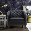 COOLMORE accent Barrel chair living room chair with nailheads and solid wood legs  Black  pu leather