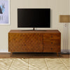 2 Door Wooden TV Console with 3 Drawers and Honeycomb Design, Walnut Brown