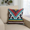 24 x 24 Square Handwoven Cotton Dhurrie Accent Throw Pillow, Aztec Kilim Pattern, Tassels, Multicolor