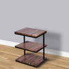 Industrial End Table with 3 Tier Wooden Shelves and Metal Frame, Brown and Black