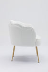 Shell Shape Teddy Fabric Armchair Accent Chair With Gold Legs For Living Room Bedroom,Creme White
