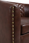 COOLMORE accent Barrel chair living room chair with nailheads and solid wood legs  Brown pu leather