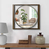 Round Wall Mirror with Rectangular Wooden Frame, Brown