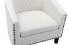 COOLMORE accent Barrel chair living room chair with nailheads and solid wood legs  white  pu leather