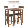 3PCS Retro Round Counter Height Drop-Leaf Table with 2 Upholstered Chairs Rubber wood Dining Table Set Pub Set with PU leather Cushion for Small Space Kitchen Walnut Color