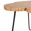 29 Inch Acacia Wood Coffee Table, Live Edge, Quatrefoil Top, Iron Hairpin Legs, Brown and Black