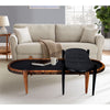 50, 39 Inch 2 Piece Oval Acacia Wood and Metal Nesting Coffee Table Set, Brown and Black