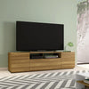 71 Inch Handcrafted Wood TV Media Entertainment Console, Wood Grain, 2 Cabinets, Single Shelf, Walnut Brown