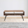42 Inch Handcrafted Mango Wood Coffee Table with Metal Hairpin Legs, Brown and Black